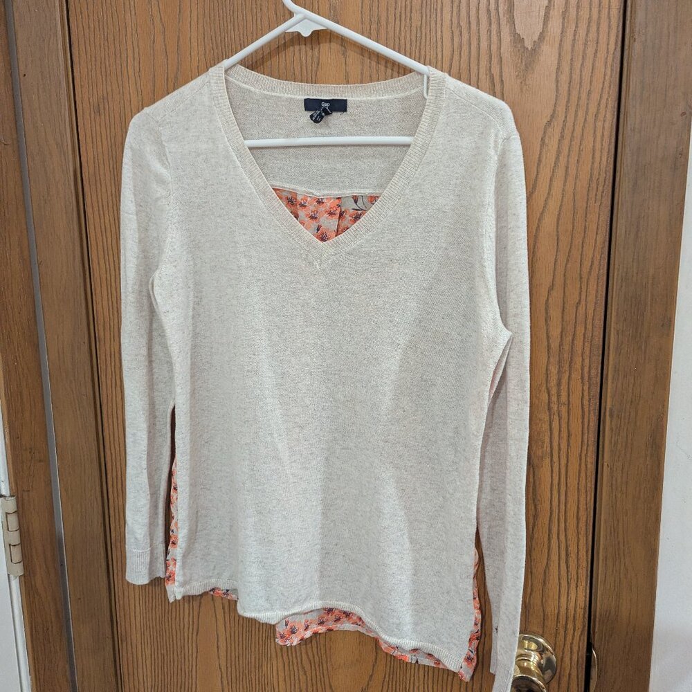 Gap Sweater Blouse Neutral Floral Shear Long Sleeve-Size Small